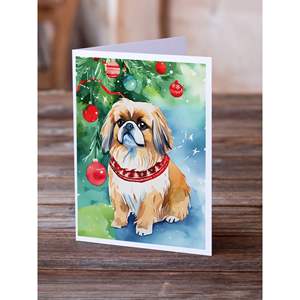Whimsical A7 Size <b>5x7</b> Blank Note Cards Pack of 8 Christmas Greeting Cards <b>Envelopes</b> Featuring Pekingese Christmas Characters - Product Image 2