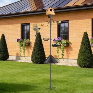 Adjustable Heavy-Duty Iron Bird Feeder <b>Pole</b> Stand Multiple <b>Hooks</b> with Squirrel Proof Baffle Bird Suppliesfeeding Station - Product Image 1