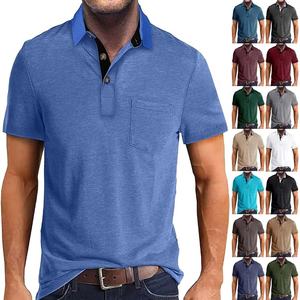 เสื้อโปโลผู้ชายลำลอง ผ้าฝ้าย 100% มีกระเป๋า แขนสั้น ผ้าถักกันยับ ลายเรียบ โลโก้ด้านหน้า - Product Image 1