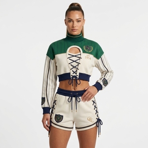 Conjunto Deportivo Personalizado para Mujer, Estilo Racing, Ligero, con Cierre de Cordones, Sudadera Corta y Pantalones Cortos, Estampado de Verano, Ropa Deportiva para Equipo - Product Image 2