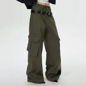 Monos transpirables con bolsillos grandes, pantalones informales, pantalones holgados rectos de algodón de cintura baja para mujer, Pantalones - Product Image 1