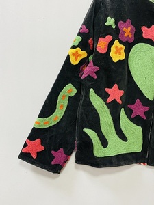 Chaqueta de Terciopelo Bordada a Mano para Mujer, Cuello Alto, Manga Larga, Estampado Floral, Estilo Casual - Product Image 2