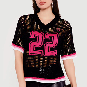 Camiseta de fútbol americano de malla de alta calidad con estampado personalizado, estilo streetwear, cuello en V, malla de agujero grande, premium, de corte holgado. - Product Image 1