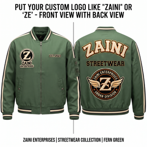 Blouson bomber en twill de polyester premium 240 GSM, vert crème, manches contrastées à rayures, broderie personnalisée du logo, impression - Product Image 1