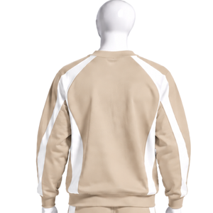 Sudadera Beige con Cuello Redondo y Paneles para Hombre, Manga Larga, Estilo Deportivo, Contraste, Informal, para Entrenamiento, Ropa Deportiva, Venta al por Mayor Personalizada - Product Image 2