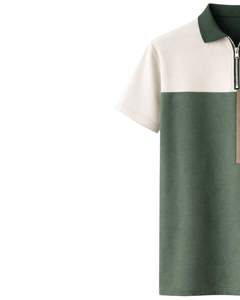 Camiseta Polo de Manga Corta para Hombre, Personalizada, con Cierre de Cremallera, Color Verde Beige, Estilo Casual, Fabricante Personalizado, OEM, Venta al Por Mayor - Product Image 5