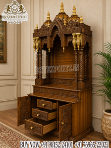 Mandir de Madera de Teca Tallada a Mano, Plegable y Personalizable, para el Altar del Templo Iskcon, Comunidad Gujarati, Sala de Pooja - Product Image 5