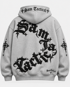 Sudadera con Capucha Gris Gótica para Hombre Sam Tactical, Diseño Oversize con Logotipo Frontal, Corte Regular, Bolsillos, Estilo Urbano Otoñal, Personalizable - Product Image 5