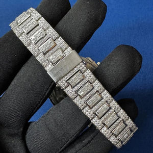 Reloj de Pulsera de Acero Inoxidable con Incrustaciones de Moissanita y Bisel de Diamantes Baguette, Estilo Hip Hop, Personalizado - Product Image 2