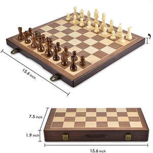 Jeu d'échecs en bois artisanal de luxe, ensemble pliable 2-en-1 d'échecs et de dames de haute qualité, jeu d'échecs Staunton standard de tournoi - Product Image 3