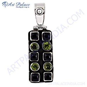 Excelente nuevo colgante de plata de ónix negro, Perla y peridoto de moda - Product Image 1