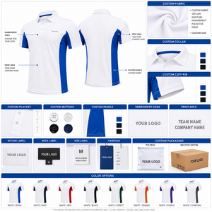 Camiseta Polo Blanca y Azul para Hombre, Personalizada, de Manga Corta, Secado Rápido, Tejido 100% de Punto, Diseño Casual, con Colocación de Logotipo - Product Image 4