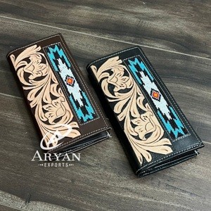 2026 Fashionable Genuine Tooled Leather Beaded <b>Wallet</b> Luxury Slim Men Long Portable Multifunctional Exclusive <b>Wallets</b> for Men - Product Image 1