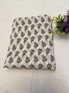 White Floral Buti Hand Block Print Cotton <b>Fabric</b> Soft Indian Cotton Dress Material <b>Fabric</b> by Yard Wholesale - Product Image 1