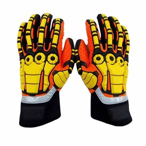 Gants de travail professionnels robustes avec protection contre les chocs TPR, anti-vibrations et design haute visibilité orange et jaune - Product Image 2