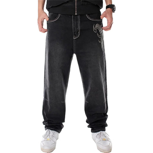 Pantalon en denim gris délavé pour homme, coupe large, taille élastique, style décontracté, en coton, respirant, mode printemps - Product Image 1