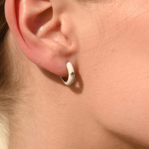 14K <b>Solid</b> <b>Gold</b> Enamel <b>Huggie</b> Hoop Diamond Stud Earrings for Wedding Anniversary - Product Image 1