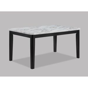 Juego de Comedor Contemporáneo de 5 Piezas con Cubierta Rectangular de Imitación Mármol, Acabado Negro, Sillas Tapizadas con Diseño de Canales, Madera Sólida - Product Image 2