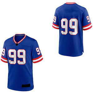 Maillot de football américain personnalisé bleu à col en V, manches courtes, imprimé en twill, respirant, vêtements de sport pour hommes adultes - Product Image 2