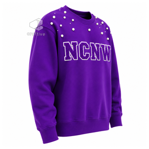 Sudadera NCNW para mujer con adornos de perlas, letras griegas bordadas, cuello redondo, manga larga, informal, estilo universitario - Product Image 2