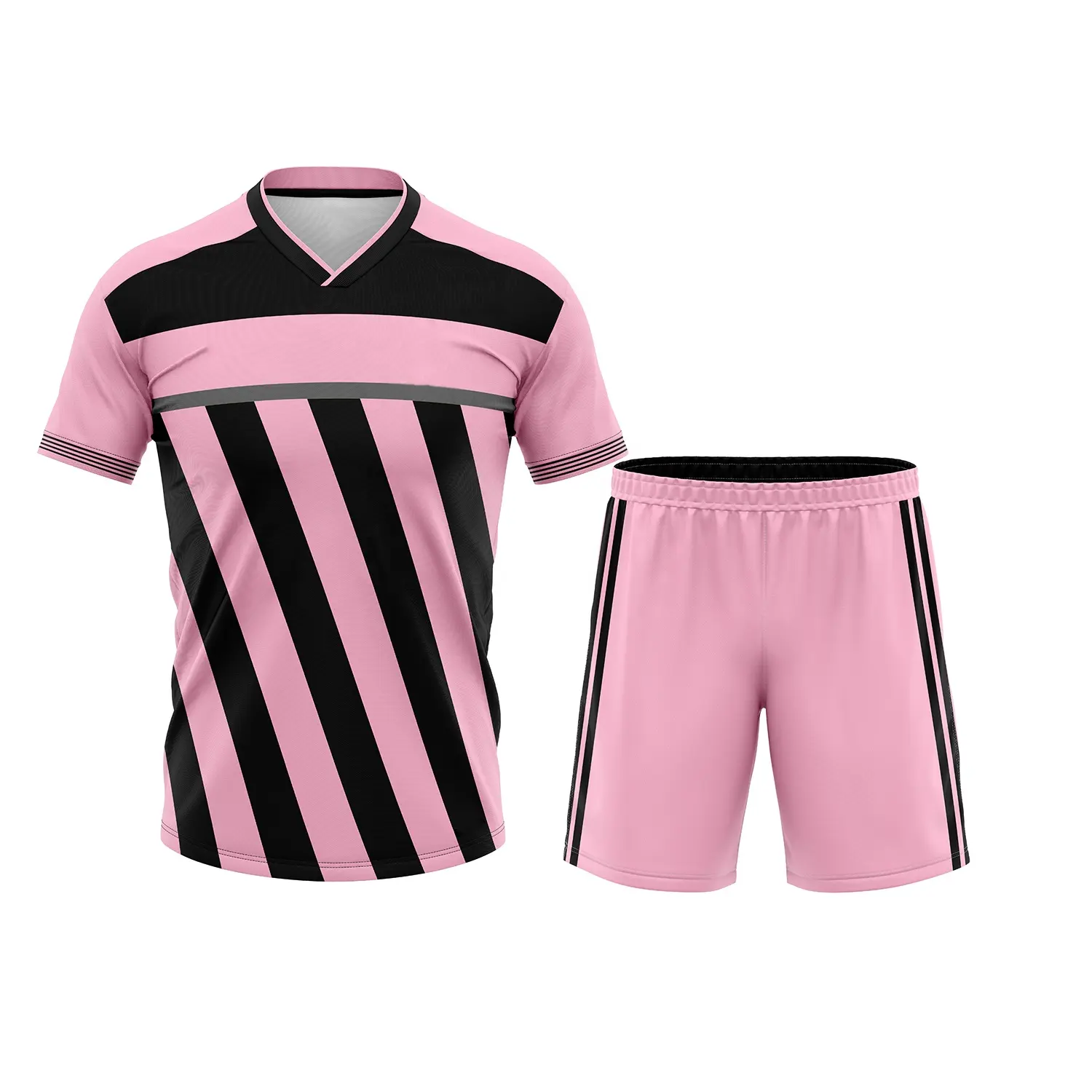 New Arrival Breathable Pink Black Soccer Uniforms Factory OEM Design Soccer Team Wear Kits for Sale