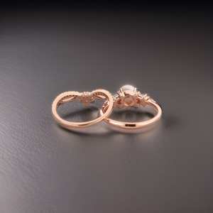 Anillo de Compromiso de Plata de Ley 925 con Baño de Oro Rosa de 14K, Certificado IGI, con Perla Vintage y Ópalo, Joyería para Mujer, para Fiestas - Product Image 2