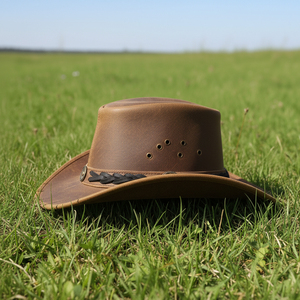 Nuevos Sombreros de Vaquero de Cuero Genuino Unisex Casuales Personalizados - Secado Rápido, Transpirables, Cómodos, Ajustables, para Viajes al Aire Libre, Talla 52-54 cm - Product Image 2