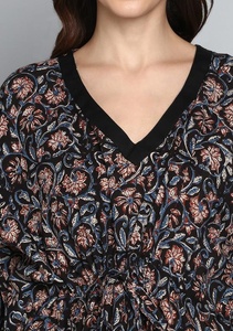 Hermoso estampado floral negro bloque de mano impreso Floral Tie-Up cintura peso ligero suave algodón Kaftan - Product Image 5