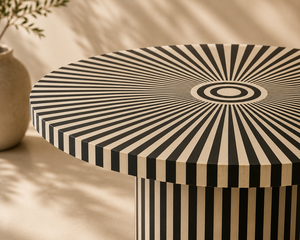 Table de salle à manger ronde en bois massif fait main avec incrustation de os de manguier, plateau en résine moderne, table centrale pour salon et décoration intérieure - Product Image 2