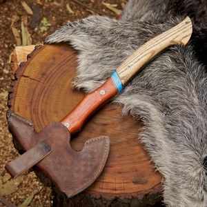 Custom Handmade Bushcraft <b>Axe</b> with Ash & Paddock Wood <b>Handle</b> | 1095 High Carbon Steel Outdoor Hatchet - Product Image 5