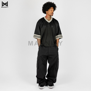 Maillot de hockey en gros, T-shirt en maille surdimensionné et court, unisexe, streetwear, maillot de sport personnalisé OEM - Product Image 3