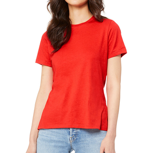 T-shirts en coton et polyester pour femmes, style classique personnalisé, manches courtes, coupe ajustée, col rond, tissu tricoté, design uni teint, séchage rapide - Product Image 1