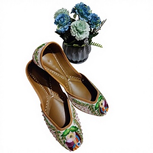 BS INTERNATIONAL Golden Embroidery Flower Designing Traditional Fashion Trend Girls Handcrafts Genuine Leather Shoes Custom Logo - Product Image 4