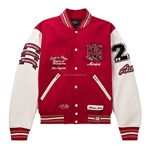 Men's Varsity <b>Jacket</b> Red <b>White</b> Embroidered Letter M Front Turn-down Collar Single Breasted Autumn Preppy Style - Product Image 6
