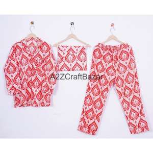 Conjunto de Pijama para Mujer 100% Algodón con Estampado Floral, Mangas Largas y Cintura Elástica, Ropa de Dormir Transpirable para Todas las Temporadas - Product Image 1