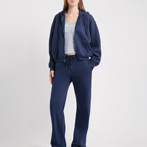 Custom Women's Winter Formal Fleece <b>Lined</b> Straight Jogger <b>Pants</b> 100% Cotton Elastic Waist Oversized Sweatpants Pockets - Product Image 5