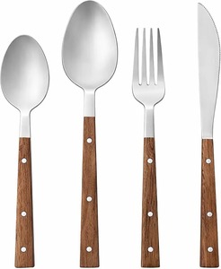 Ensemble de couverts contemporains en acier inoxydable avec manche en bois – Cuillère, fourchette et couteau élégants pour la cuisine - Product Image 4