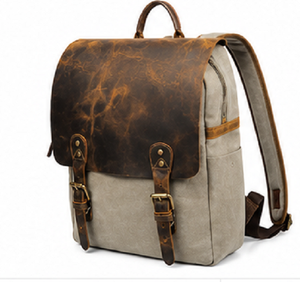 Gravs BP-07 Vintage Canvas Leather Luxury Roll Top Portable <b>Backpack</b> Air Cushion Belt Large Capacity Travel Laptop <b>Compartment</b> - Product Image 4