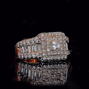 Fully Iced Out Style Baguette and Round Cut Moissanite Diamond <b>Mens</b> Engagement <b>Ring</b> 925 Sterling <b>Silver</b> Hip Hop Jewelry <b>for</b> Gift - Product Image 2