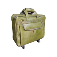 Chariot à bagages vert en cuir véritable avec poignée réglable fabrication en usine OEM taille personnalisée disponible produit tendance