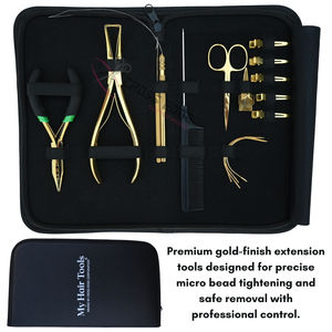 Kit d'outils portables pour extensions capillaires avec dissolvant de micro-perles, outil à boucle de fil, aiguilles courbées, peigne à queue et ensemble de doigts pour séparation de cheveux - Product Image 6