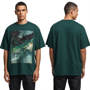 T-shirt moderne pour homme, coupe ample, avec impression numérique graphique Liquid Motion, impression en relief et détails brodés tendance - Product Image 3