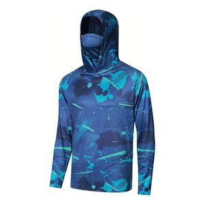 Camisa de Pesca con Capucha para Hombre, Estampado Azul Verde, Manga Larga, Protección UV UPF 50, Material de Poliéster - Product Image 1