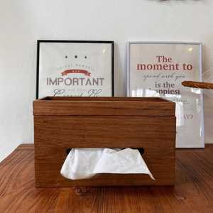 Handmade <b>Teak</b> Wood Tissue Box Cover with Organizer Tray - Product Image 3