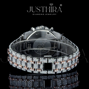 Reloj Cronógrafo de Dos Tonos con Incrustaciones de Diamantes de Imitación, Acero Inoxidable, Chapado en Oro Rosa, Reloj de Lujo Estilo Hip Hop, Venta al Por Mayor - Product Image 5