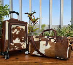Newest Handmade Genuine Cowhide Leather Luggage Trolley Bags and Genuine Cowhide Leather Large <b>Travel</b> Duffel Bag <b>Sets</b> for Unisex - Product Image 3