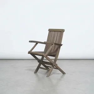 Outdoor Folding <b>Wooden</b> <b>Arm</b> <b>Chair</b> in Rustic Grey Color For Restaurant and Home Dining <b>Chair</b> Furniture - Product Image 5