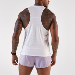 Men's <b>White</b> Sleeveless Gym <b>Tank</b> <b>Top</b> Crew Neck Breathable Quick Dry Sporty Fit Solid Knitted 180g Polyester Athletic Wear - Product Image 3