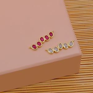 Conector de cinco piedras chapado en oro hecho a mano, componente de fabricación de joyas facetadas ovaladas de cuarzo CZ rosa para collares, pulseras, regalo - Product Image 3
