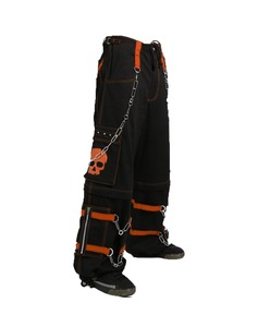 Pantalon unique pour homme noir avec imprimé crâne bleu, plusieurs poches, taille élastique, fermeture à cordon, décor chaîne, mode automne - Product Image 5